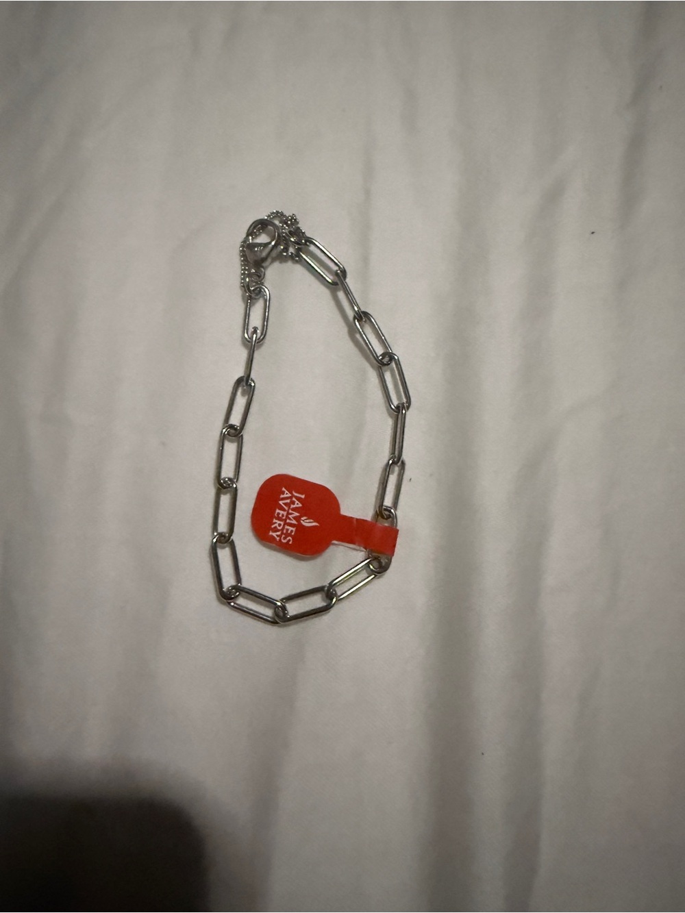James Avery Silver Paperclip Link Bracelet with Red Tag
